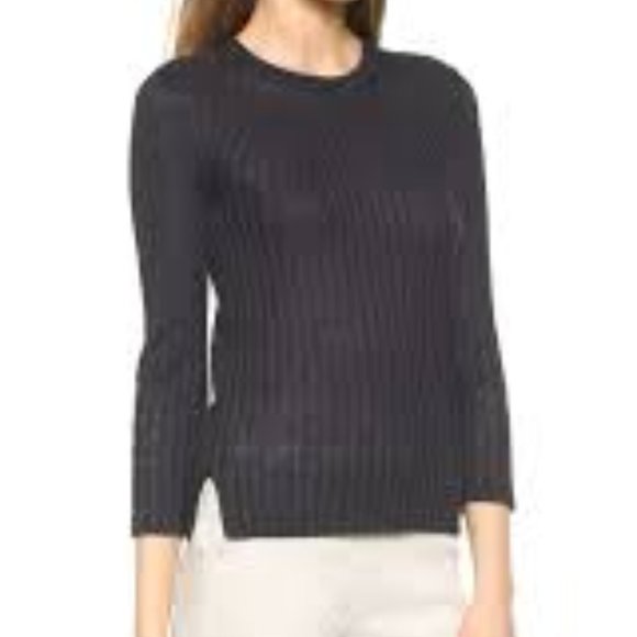 Theory Sag Harbor Kambee Armada Blue Linen knit Long Sleeve Sweater - Picture 3 of 16